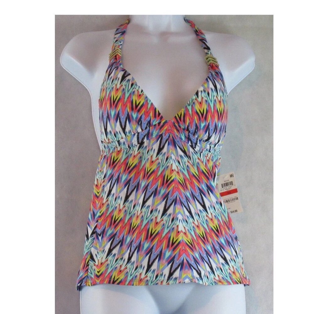 Bar III Printed Halter Tankini Top Swimsuit, Multi-Color, XS